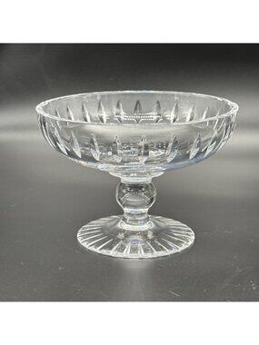 Vintage Cut Crystal Compote Bowl With Etched Leaf Design & Pedestal Base